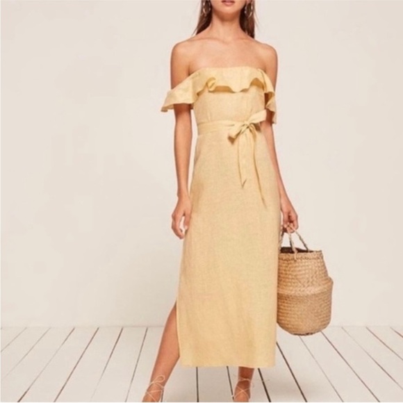Reformation 100% linen dress in buttercream NWT - Picture 2 of 7
